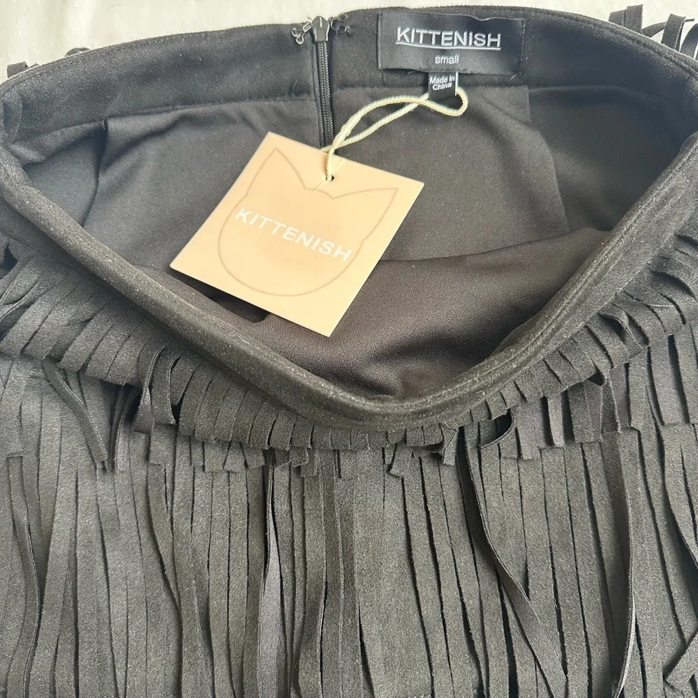 NWT Kittenish Black Fringe Mini Skirt
